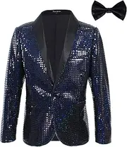 [Nawgut] Sequin Blazer Jacket 70s Disco Party Costume Outfits with Bowtie Halloween Cosplay For Kids Boys