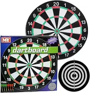 M.Y 17" Double Sided Dart Board with 6 Darts | Traditional Style Dart Board Darts Set
