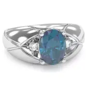 Men's Designer Lab-Created Alexandrite Diamond Ring In Solid 14k Gold