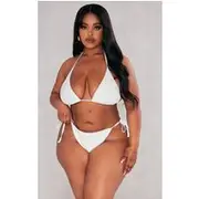Plus White Mix & Match Triangle Halter Bikini Top, White