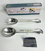 Towle Mother Of Pearl Inlay 2 Pc Salad Serving Set Metal Serveware NOS 11" Long