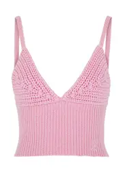 Blumarine Logo-embroidered Ribbed Wool top - Pink - XS XS