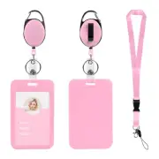 Pink ID Badge Holder and Retractable Reel Clip,Landyard Keychain with id Badg...