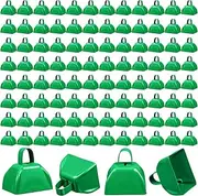 [Boao] 100 Pieces Metal Cowbell with Handle for Sporting Events Small Cow Bell Loud Bells Noise Makers Call Bells for Wedding Cheering Football Games, 3 x 2.8 x 2.5 Inch (Green)