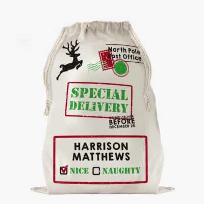 Personalized Naughty or Nice Christmas Drawstring Bag | Custom Santa Bag