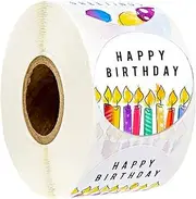 Happy Birthday Stickers, Round Happy Birthday Stickers,Waterproof Self Adhesive Stickers Happy Birthday with 500 pcs Round Label Rolls (1.5"Round - 500 Labels Per Roll) for Kids Party Decoration (A)