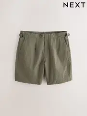 Sage Green Slim Fit Smart Seersucker Textured Shorts With Side Adjusters (E94245) | $62