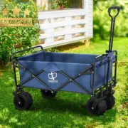 Beach Trolley Cart Foldable Garden Camping Wagon 360° Wheels Steel Frame Blue