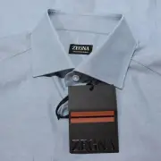Zegna NWT Dress Shirt Size 43 17 in Blue Melange Cotton/Linen/Silk Blend