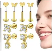 [MODRSA] Threadless Flat Back Earrings Gold Threadless Nose Stud 20g Flatback Nose Ring Pin 20 gauge Cartilage Earring for Women Helix Conch Earring Studs Tragus Labret Lip Piercing Jewelry 6mm 1/4"