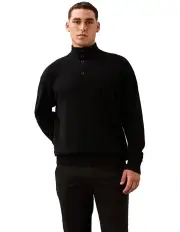 [Calvin Klein] Tech Stretch Wool Button Zip Knit in Black