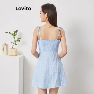 Lovito 女式波西米亞格紋抽繩洋裝 L74ED192 (藍色)