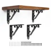 4 Pcs Decorative Shelf Brackets, 250mm/10 Inch Floating Shelf Brackets, Black