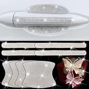 Gowxs Car Door Handle Protector, 8 Pcs Rhinestone Diamond Scratch Protectors, Universal Fit, Silver Stainless Steel Finish, Rhinestone Material