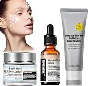 Snail Mucin 92% Moisturizer, Vitamin C Face Serum, Amino Acid White Mud Facial Cleanser, 3-Piece Skincare Skin Barrier Care, Korean Skincare for All Skin Types