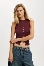 [Cotton On Women] Cotton On Women - Bailey Button Detail Vest - Sour cherry L SOUR CHERRY