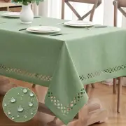 Sage Green Thick Polyester Linen Rectangle Tablecloth with Decorative Cutouts
