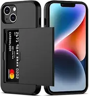 for iPhone 14 Case, iPhone 13 Case with Card Holder (Store 2 Cards) Wallet Case Slim Dual Layer Heavy Duty Protective Shockproof Hidden Card Slot Phone Case for iPhone 14/Apple iPhone13,Black
