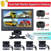 9" Quad Split Monitor Screen 20m 4XCCD Rear View Backup Camera for Truck RV Bus