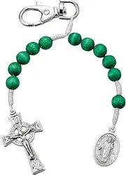 [Needzo] One Decade Rosary Clip, Patrick Patron Saint of Ireland, Catholic Backpack Accessories, 9 Inch, Green