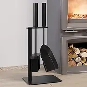 Kingson 3-Piece Fireplace Tool Set Including Brush, Shovel and Stand 16 x 16 x 35.5 cm Fireplace Accessories Complete Set Fireplace Tools Black