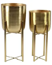 CosmoLiving by Cosmopolitan Set of 2 Gold Planters with Stands