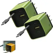 3 in 1 GaN Charger, Retractable 80w Max Fast Charging Head, 80 Watt All in One Chargers for iPhone, Scalable 80w Max Fast Charger Module with Type C Cable and 2 USB Ports (Green,2pcs)