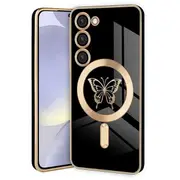 For Samsung Galaxy S25/S24 Butterfly Design MagSafe Magnetic Case with HaloLock Shockproof Military Grade Protection Scratch Resistant Back Protective Cover (Black)