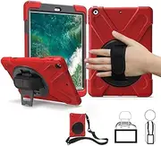 iPad Air 1474 Case 2013 | TSQ iPad Air Case 1st Generation Shock Dropproof Plastic Bumper Rubber Hard Cover w/Rotating Stand Handle Grip Shoulder Strap for Kids Clildren for Apple iPad Air 1 Red