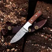 AU HUNTING EXPERT Damascus Knives for Hunting Skinning - Fixed Blade Hunting Knife with Sheath - Damascus Steel Knife with Wood Handle - 7 Inches Handmade Skinner Camping Knife.