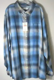 NWT Original Penguin 3XLT Mens Blue Plaid Long Sleeve Button Up Shirt M26