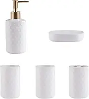 Ceramic Bathroom Accessory Set,5 Pcs Bathroom Accessories Set,Bathroom Shower Sets,Bathroom Dispenser Set,for Bathroom Including Toothbrush Holder, Tumbler, Soap Dish, Soap Dispenser