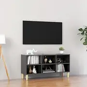 TV Cabinet, Entertainment Unit TV Stand TV Unit TV Cabinet with Solid Wood Legs High Gloss Grey 103.5x30x50 cm