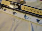New 19" White Wood 4 Hook Coat Rack