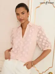 Love & Roses Blush Pink 3D Spot 3/4 Sleeve Shirt (F32860) | $90