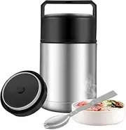 Food Jar Wide Mouth for Hot Food,27 oz BPA Free Thermos Lunch Box with Handle Lid,Leak Proof Double Wall Vacuum Insulated Soup Container,Stainless Steel Thermal Food Flask for Ice Snack (Silver)