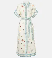 [Alemais] Alémais Sandy embroidered linen shirt dress UK 8 multicoloured