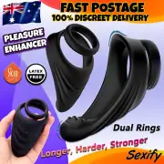 Double Cock Penis Ring Erection Enhancer Male Couples Balls Mens Delay Sex Toy