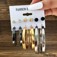 在飛比找露天拍賣優惠-Earring Set 6-Piece punk Gold 