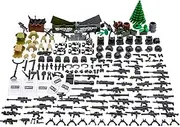 BloxBrix 170 pcs Weapons-Machine-Guns-Rifles Compatible with Major Brands, Minifigures-add-ons-Militarybase-Toy-Soldiers-Police, WW2-Modern-Swat-Battle-Ammo-Belt-gas mask-Decations for Army-Men