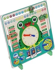 NAMOARLY Cognitive Development Toy Wooden Clock Calendar Frog for Boys and Girls Learning