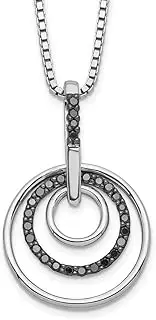 [JewelryWeb] 925 Sterling Silver Polished Prong set Spring-Ring Black and White Diamond Pendant Necklace 16mm Wide