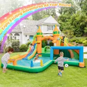 CostwayInflatable Water Slide Kids Water Park with Long Slides and Jumping Area (Without Blower)