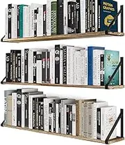 DelSol 91.5 cm Large Floating Shelves for Wall Storage, Set of 3 Floating Bookshelf, Burned Wood Wall Shelves for Bathroom, Kitchen, Bedroom