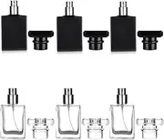 6 Pack 30ml / 1 Oz Clear Black Refillable Perfume Bottle, Portable Square Empty Glass Perfume Atomizer Bottle Spray Applicator with 4 kinds of perfume dispenser(3 Pack clear 3 Pack Black Assorted