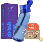 [AIR UP] water bottle (22 oz) for school, sports, gym | includes 5 scent pods & straw | flavored bottle in blue – also for kids, boys, girls | no calories, sugar-free and suitable for carbonation