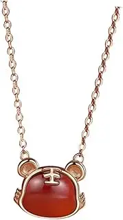 [DEARMAMY] 1pc Zodiac Tiger Design Necklace Creative Agate Neck Chain Unique Chocker Red