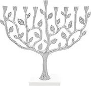 Hanukkah Menorah Tree of Life with Stone Base (Silver)