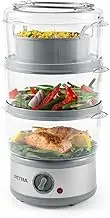 Petra PT2726ZV2HEVDE 3-Stage Electric Steamer - 7.5L Multi-Cooker, Removable BPA-Free Baskets and Rice Bowl Included, Compact Design, 60-Minute Timer, 500W, Meat and Vegetable Steamer, Silver