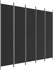 vidaXL 5-Panel Room Divider - Black - 250x220 cm, Durable Fabric and Iron Material, Versatile Use for Space Partition or Curtain, Easy Folding and Storage